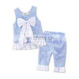 Girls Summer Clothing Sets Kids Grid Sundress & Pant Outfit Solid Color thumbnail-2