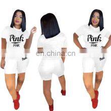 Brand Pink Print Fitness Shorts Set Tracksuit Women Clothing 2 Pcs Set Sweatsuit Woman Short Tshirts Plus Size Two Piece Outfits thumbnail-2