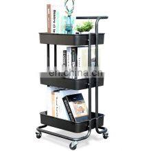домашняя трехярусная черная подвижная тележка с ручкой, стеллаж для ванной комнаты, кухонная тележка для хранения