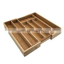 Expandable Bamboo Cutlery Drawer Organizer Tray Kitchen Silverware Utensil Holder thumbnail-3
