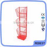 Display Stand Type Metal Three Baskets Magazine Display Rack