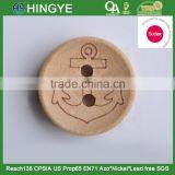 Sedex Audited Factory 2 Pillar Laser Engraved Anchor Logo 2 Holes Wooden Button