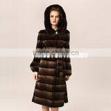 Rex14020 Long Sleeve Hood Dyed Rex Rabbit Fur Coat thumbnail-1