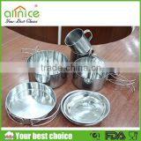 Stainless steel 410 travel cooking set/cooking pot set/ stainless steel camping cook set