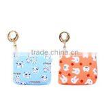 Customized Logo Flower Printing Canvas Zipper Key Card Coin Bag