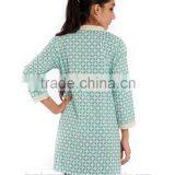 Sky Blue Cotton Printed Short Tops & Kurtis