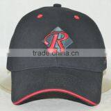 Professional Custom 6 Plate / 100% Polyester/embroidery Trademark/red Sandwich/black/baseball Cap