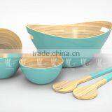 Set Handmade Bamboo Salad Bowls and Spoons, Lacquered Bamboo Products thumbnail-2