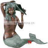 Bronze Mermaid Sculpture Watering Garden Statue thumbnail-1