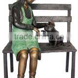 Handicraft Girl Playing Cat Bronze Garden Statues Children Sculpture thumbnail-1