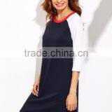 Navy Contrast Raglan Sleeve T Shirt Dress 95% Cotton 5% Spandex Casual Plain Short Tee Dress thumbnail-4