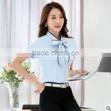 White and Blue Colour Hot-selling Latest Office Blouse Patterns Formal Sexy Blouse Tops thumbnail-5