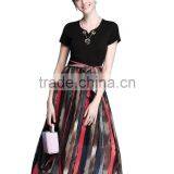 Summer Odile and Chiffon Combined Little V-neck Middle/long Style Dress With Waist Bow thumbnail-2