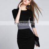 Ladies Latest Dress With Knitted Color Patchwork Half Sleeves Slimming Dress thumbnail-4