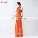 Orange Bridesmaid Dresses Floor Length Pleated Peach Color Chiffon On Sale Halter Bridesmaid Dresses thumbnail-5