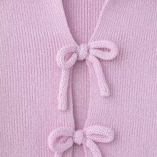 2025 Spring and Summer New European Style Ladies Fashion Sweet Fresh Bow Decoration Knitted Short Sleeve thumbnail-3