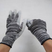 Striped Wave Black and White Polyester 13 Gauge Knitted pu Palm Coated Anti-static Safety Work Gloves thumbnail-2