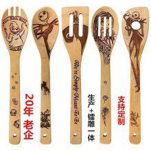Christmas Gift Kitchen Cooking Bamboo Utensil Set Engraved/bambu Spatula Set Burn thumbnail-4