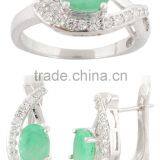 Elegant Emerald 925 Silver Ring-Earring Set thumbnail-1