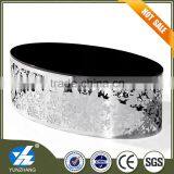 Oval Glass Top Pattern Steel Frame Coffee Table thumbnail-1