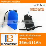 CE UL approved, high quality electric bicycle scooter lithium battery, li-ion 36V10Ah/11Ah made by samsung cells