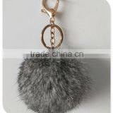 Red Fur Pom Pom Keychain Rabbit Fur Pom Pom Ball With Flower Bag Charm thumbnail-5