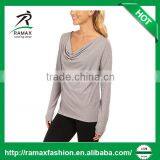 Ramax Custom Women Plain Cowl Neck Long Sleeve Yoga Fitness Tops thumbnail-3