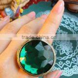 Green Big Round Gemstone Cutting Flower Vintage Ring Jewelry For Women thumbnail-1