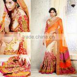 Off White & Orange Viscose On Net Saree thumbnail-1