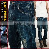 cheap Striking Washing Deep Blue Baggy Jeans washed out jeans snow wash jeans(LOTM039)