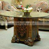 Exquisite Carved Wooden Side Table, Antique Gold Painting Coffee Table With Glass Top, Classical Style Living Room Square Table thumbnail-2