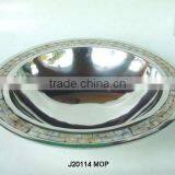 Mirror Polished Cast Aluminium Bowl With Flate Border With Mosaic of MOP on the Border