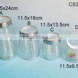 Big Belly Clear Horizontal Stripe Cylinder Glass Jar With Metal Lid thumbnail-1