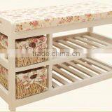 White Wooden Storage Shoes Changing Stool thumbnail-1