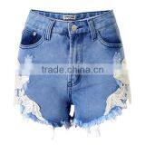 Bohemia Style Women High Waist Ripped Jeans Lace Shorts thumbnail-1