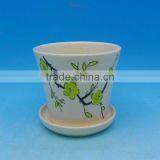 Plum Blossom Printing Ceramic Planters With Saucer