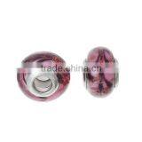 Lampwork Glass European Style Large Hole Beads Round Red Brown Pattern With 304 Stainless Steel Silver Tone Core thumbnail-3