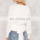 New Style Women Tops and Blouses, 2017 Summer Women Wrap White Blouse thumbnail-4