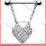 Clear Gems Heart Shaped Dangling Nipple Piercing Jewelry Rings in Stainless Steel With Barbell thumbnail-1