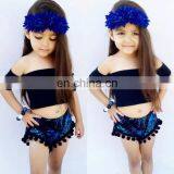 A0285# 2020 New Girls Off Shoulder T-Shirt Cotton Summer Fashion Girls Top thumbnail-1