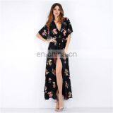 2020 Women's Explosion Long Short-Sleeved Floral Dress Women's Summer Vacation European and American Beach Skirt thumbnail-1