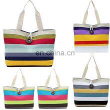 Ladies Colored Stripe Tote Storage Bag Cotton Canvas Shopping Handbag thumbnail-2