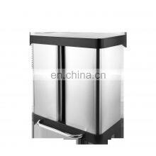NEW Arrival 2021 Kitchen Recycling Bin 2 Compartments Stainless Steel 60L Trash Can Waste Bins thumbnail-1
