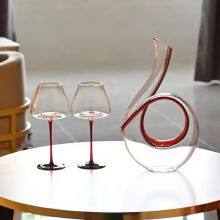 Luxury Wholesale Oblique Mouth Round Crystal Red Wine Decanters Cheap Wine Decanter With Red Stripes thumbnail-1