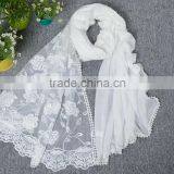 2016 Autumn Winter Large Long Plain Cotton Linen Lace Flower Scarf Quality Choice thumbnail-3