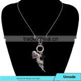 Ball Chain Mens Vintage Style Angel Wing Cross Heart Circle Charm Necklace thumbnail-1
