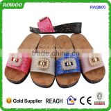 Customised House slippers for ladies,beaded shoe cork decoration,wooden soles material