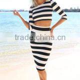 Charleston Midi Pencil Skirt Featuring Striking Wide Black & White Horizontal Stripes Charleston Midi Skirt thumbnail-4