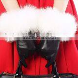 Winter Warm Fashion White Fox Fur Leather Gloves for Ladies thumbnail-1