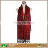 Vintage Red Flower Jacquard 100% Acrylic Paisley Scarf With Tassel